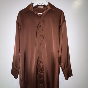 Peppermayo Brown Silk Shirt Dress